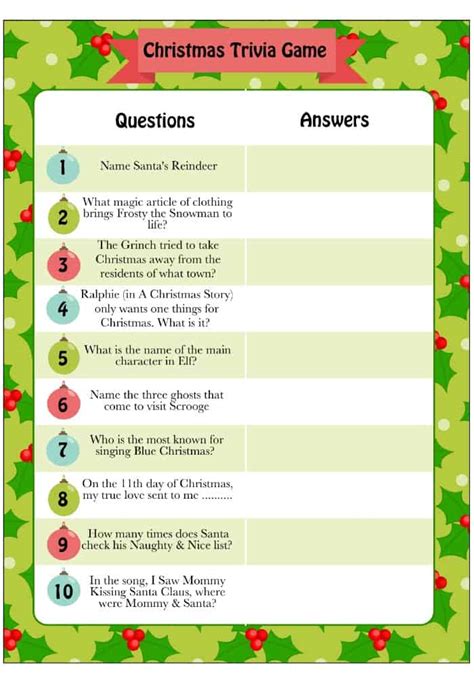 Christmas Trivia Printable